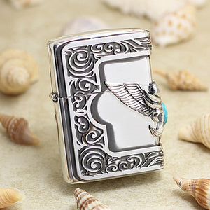Genuine Zippo oil lighter copper windproof Turquoise 3D Wing - forsmoking