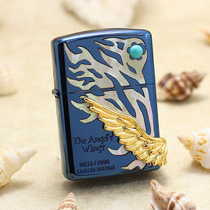 Genuine Zippo oil lighter copper windproof Blue ice conch Golden Wings - forsmoking
