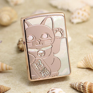 Genuine Zippo oil lighter copper windproof Rose Gold Fortune Cat - forsmoking