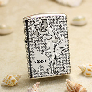 Genuine Zippo oil lighter Silver windproof Girl in the wind - forsmoking