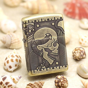 Genuine Zippo oil lighter copper windproof Mechanicaz skull carving - forsmoking