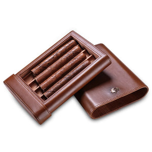 Cigar case portable cow leather cedar wood - forsmoking